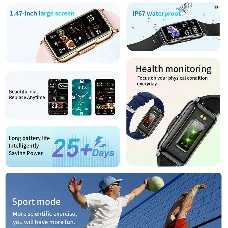 KIMLUD, 2024 Watch Women Smart Watch Men Bluetooth Connected Phone Music Fitness Sports Bracelet Man Waterproof Smartwatch Sleep Monitor, KIMLUD Womens Clothes