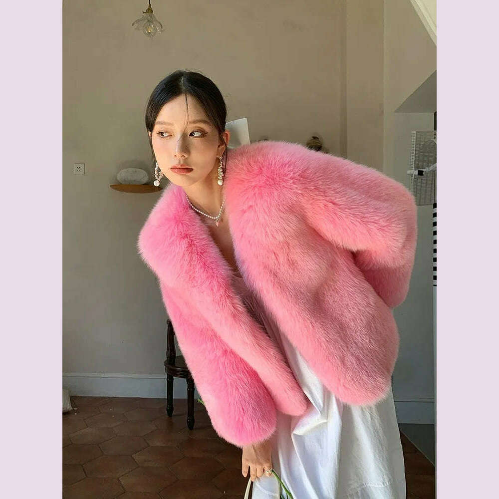 KIMLUD, 2024 Winter 100% Genuine Natural Whole Skin Fox Fur Coat For Women V-neck Jacket Luxury Outerwear High-end, KIMLUD Womens Clothes