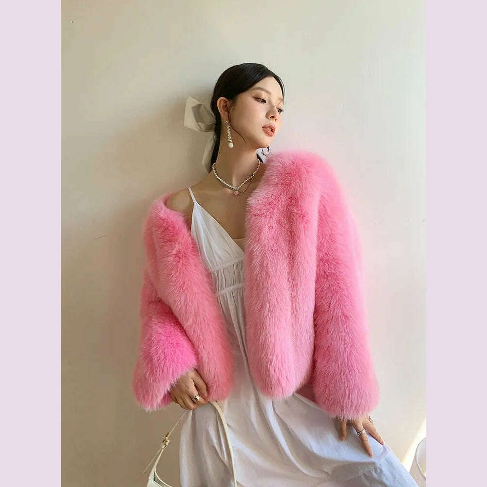 KIMLUD, 2024 Winter 100% Genuine Natural Whole Skin Fox Fur Coat For Women V-neck Jacket Luxury Outerwear High-end, KIMLUD Womens Clothes
