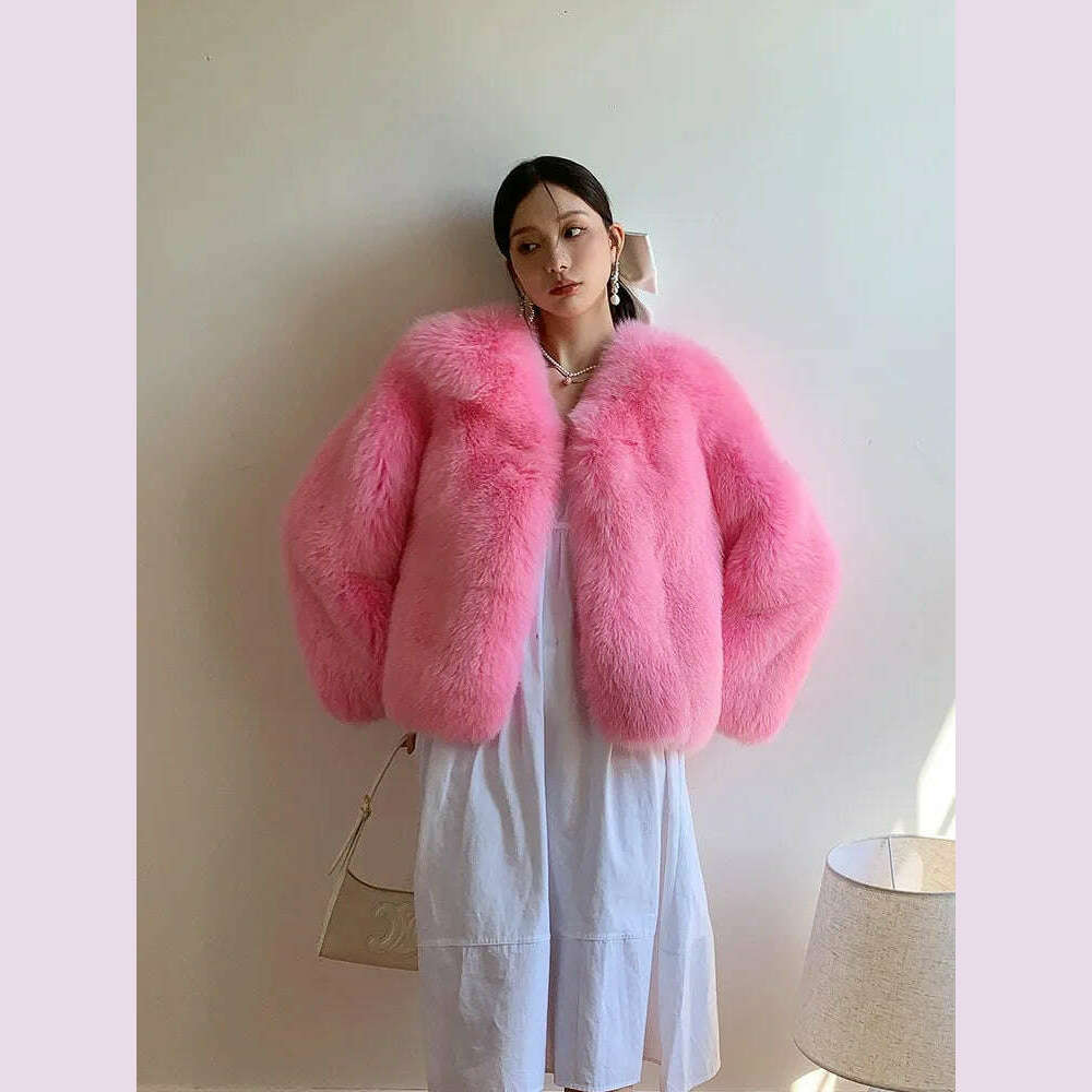 KIMLUD, 2024 Winter 100% Genuine Natural Whole Skin Fox Fur Coat For Women V-neck Jacket Luxury Outerwear High-end, KIMLUD Womens Clothes