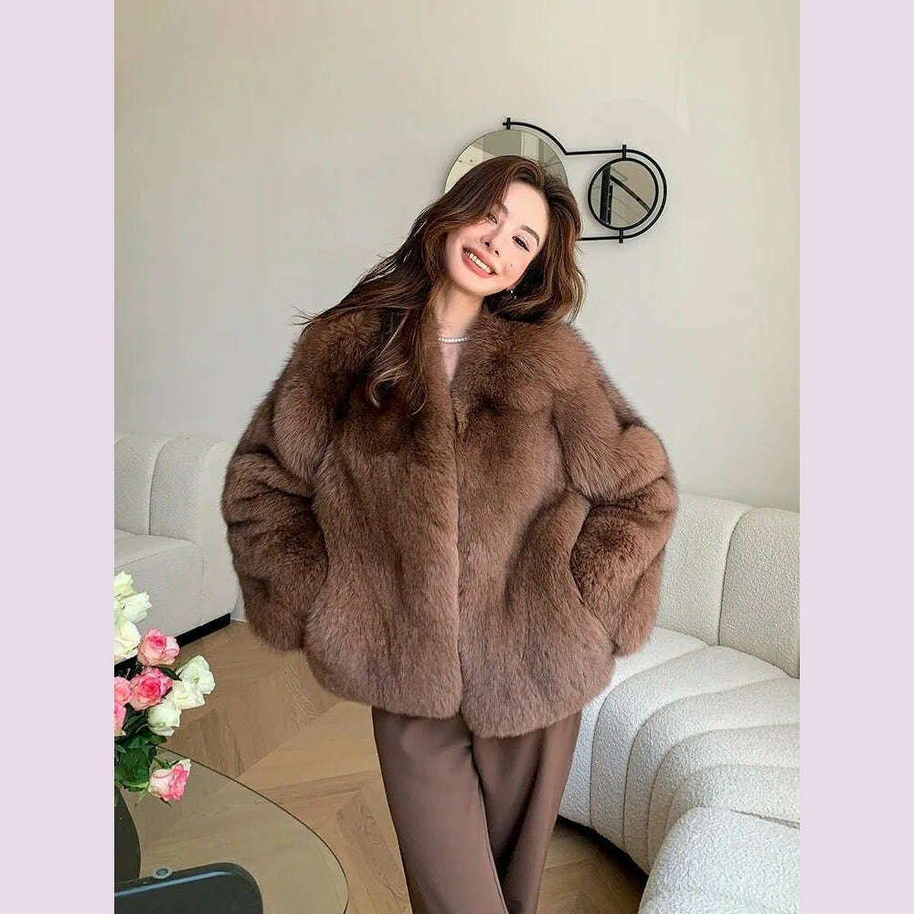 KIMLUD, 2024 Winter 100% Genuine Natural Whole Skin Fox Fur Coat For Women V-neck Jacket Luxury Outerwear High-end, 5 / XXXL, KIMLUD APPAREL - Womens Clothes