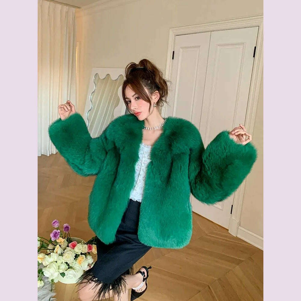 KIMLUD, 2024 Winter 100% Genuine Natural Whole Skin Fox Fur Coat For Women V-neck Jacket Luxury Outerwear High-end, 10 / XXL, KIMLUD APPAREL - Womens Clothes