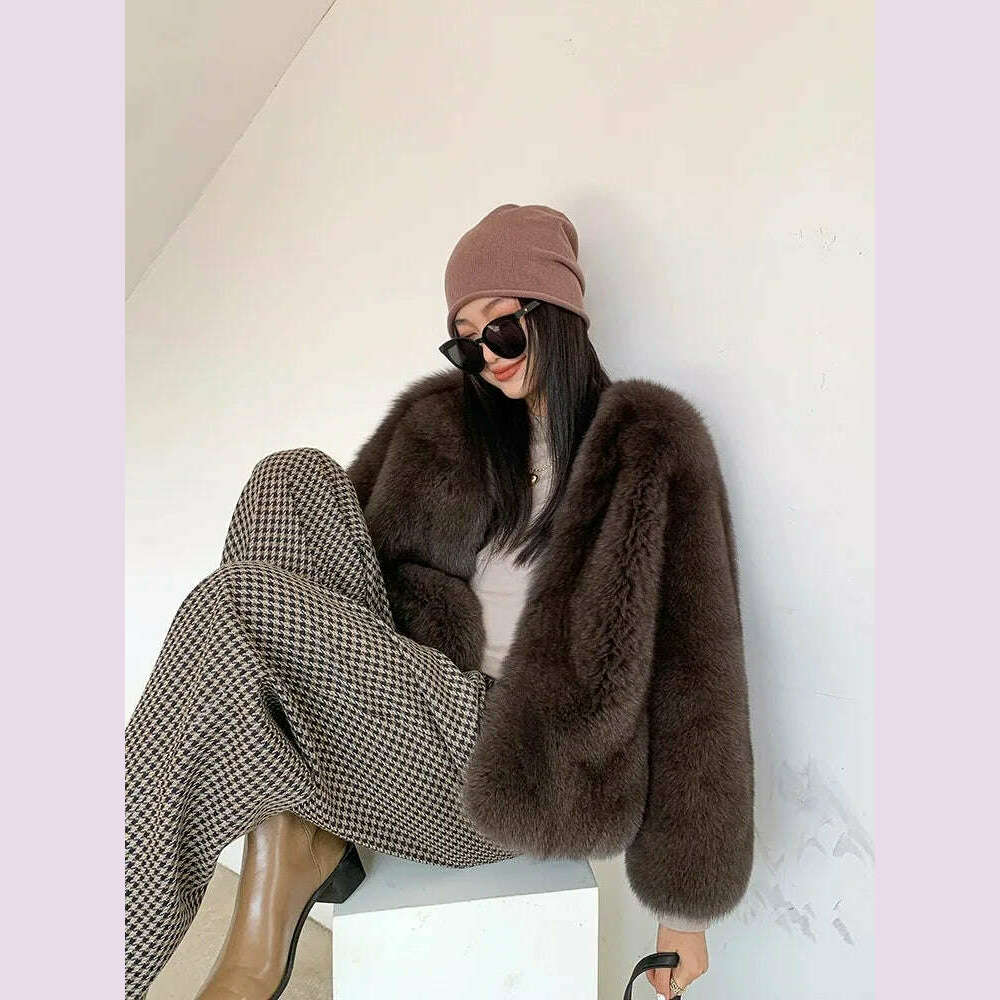 KIMLUD, 2024 Winter 100% Genuine Natural Whole Skin Fox Fur Coat For Women V-neck Jacket Luxury Outerwear High-end, 9 / XXXL, KIMLUD APPAREL - Womens Clothes