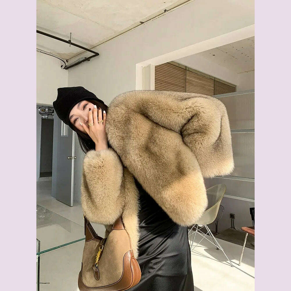KIMLUD, 2024 Winter 100% Genuine Natural Whole Skin Fox Fur Coat For Women V-neck Jacket Luxury Outerwear High-end, 8 / S, KIMLUD APPAREL - Womens Clothes