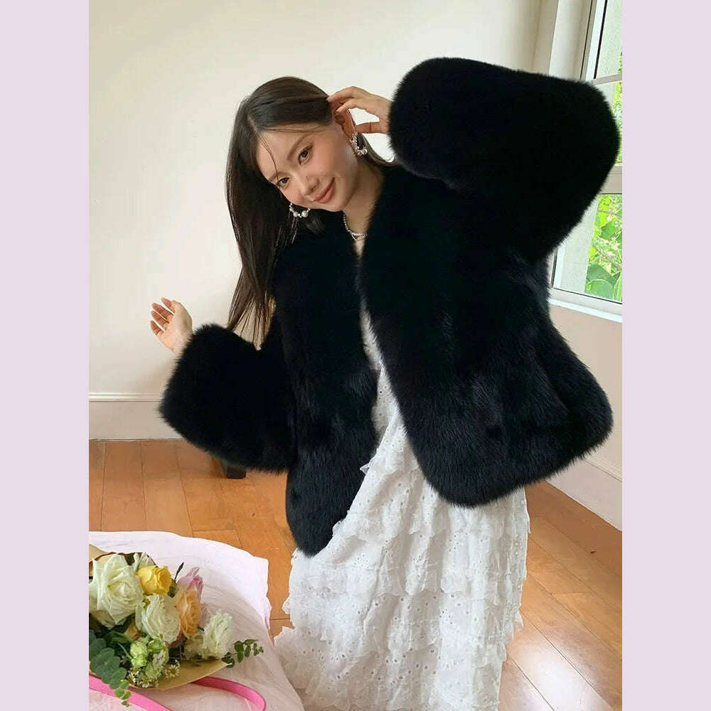 KIMLUD, 2024 Winter 100% Genuine Natural Whole Skin Fox Fur Coat For Women V-neck Jacket Luxury Outerwear High-end, 6 / XXL, KIMLUD APPAREL - Womens Clothes