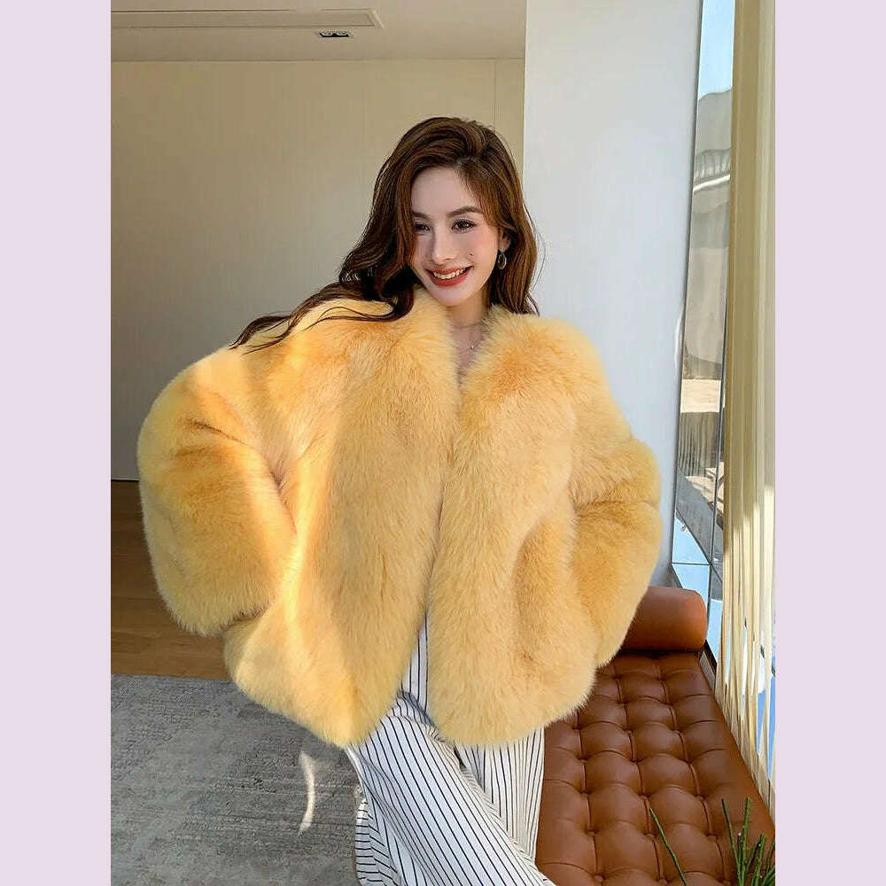 KIMLUD, 2024 Winter 100% Genuine Natural Whole Skin Fox Fur Coat For Women V-neck Jacket Luxury Outerwear High-end, 2 / XXL, KIMLUD APPAREL - Womens Clothes