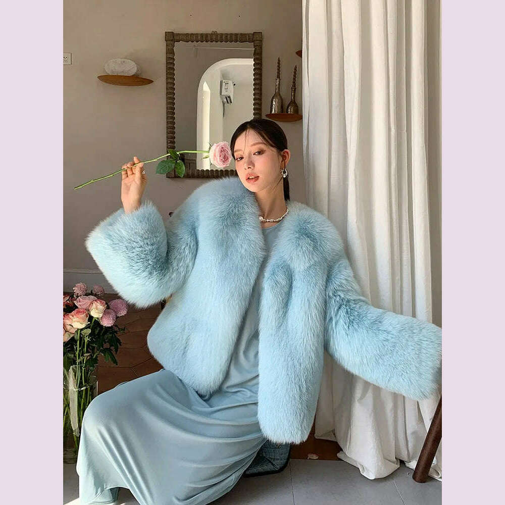 KIMLUD, 2024 Winter 100% Genuine Natural Whole Skin Fox Fur Coat For Women V-neck Jacket Luxury Outerwear High-end, 3 / S, KIMLUD APPAREL - Womens Clothes