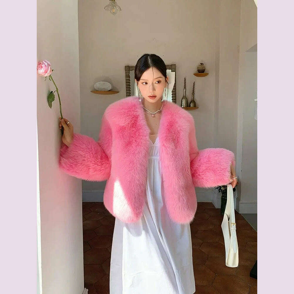 KIMLUD, 2024 Winter 100% Genuine Natural Whole Skin Fox Fur Coat For Women V-neck Jacket Luxury Outerwear High-end, 1 / XXXL, KIMLUD APPAREL - Womens Clothes