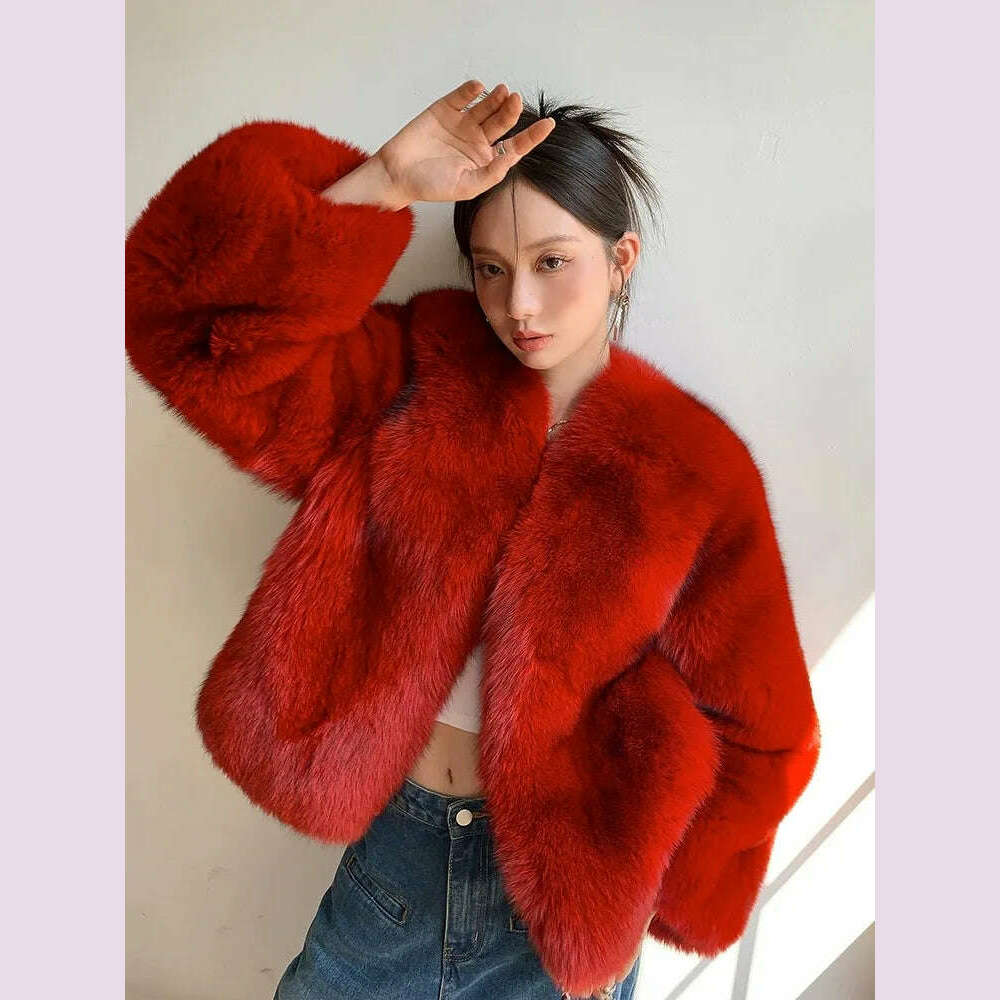 KIMLUD, 2024 Winter 100% Genuine Natural Whole Skin Fox Fur Coat For Women V-neck Jacket Luxury Outerwear High-end, 4 / XXL, KIMLUD APPAREL - Womens Clothes