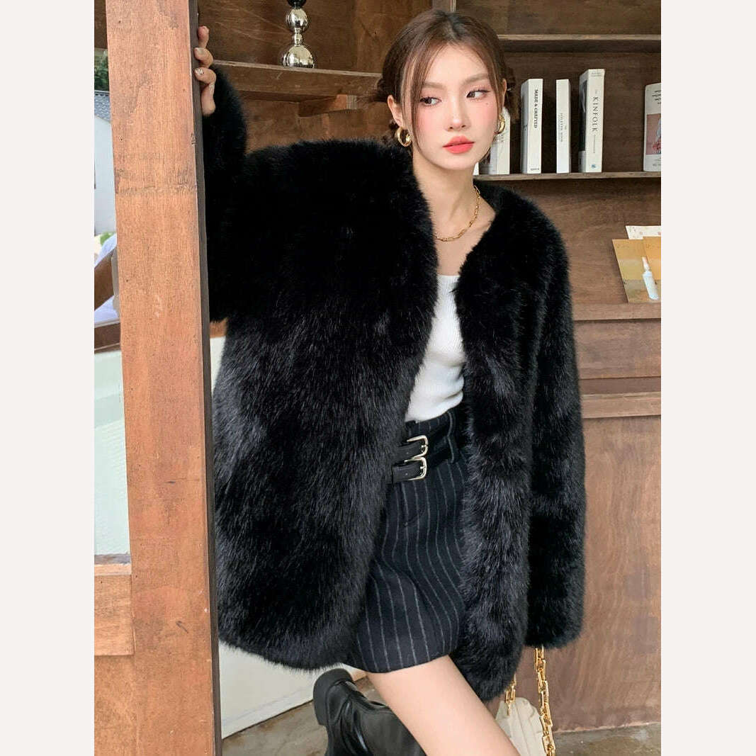 KIMLUD, 2024 winter fashion new fox fur grass coat women's medium long whole fur coat classic black fur coat fur, KIMLUD Women's Clothes