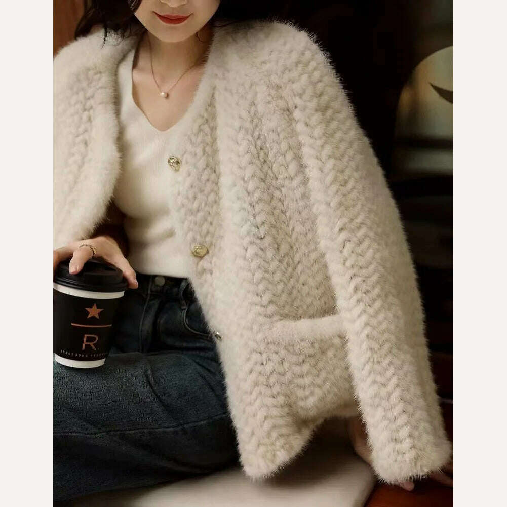 KIMLUD, 2024 Winter New Arrival Women Knitted Genuine Mink Fur Coat, KIMLUD Womens Clothes