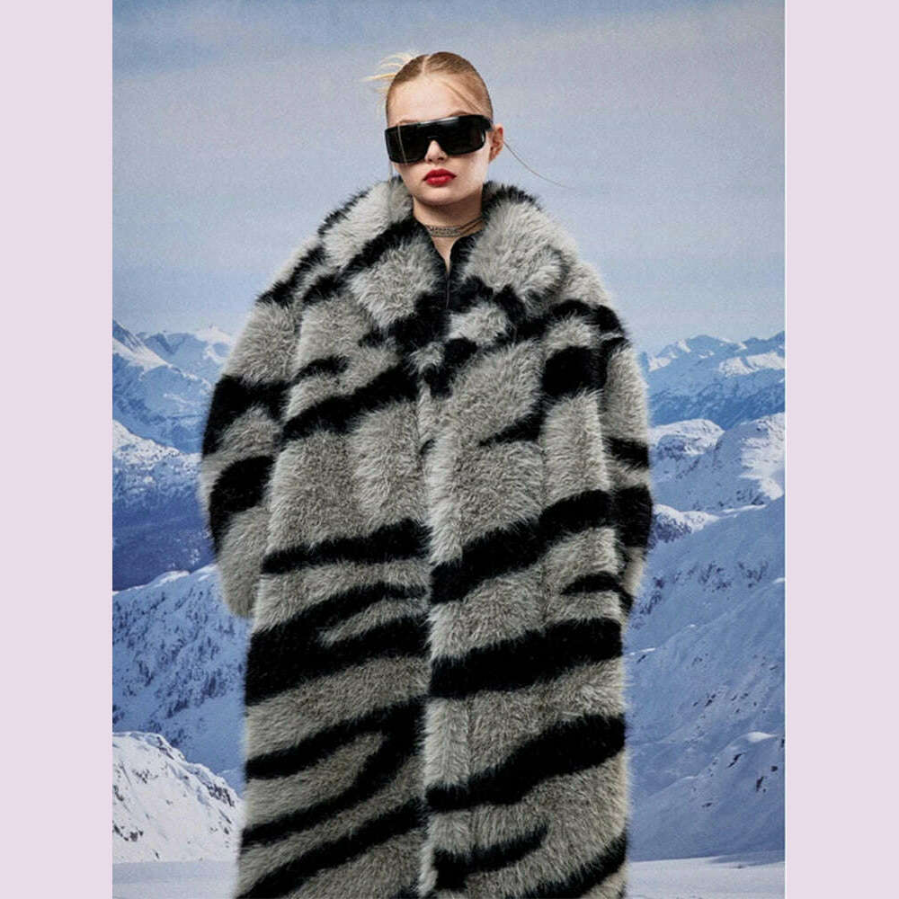 KIMLUD, 2024 Winter Vintage Thick Warm Long Faux Fur Coat Women Zebra-stripe Printed Fluffy Jacket Fur Coat Large Size Luxury Overcoat, KIMLUD Womens Clothes