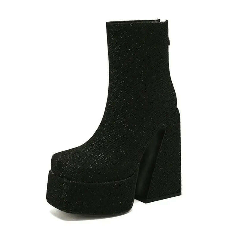 KIMLUD, 2024 Women Ankle Boots Platform Thick High Heel Ladies Short Boots Microfiber High Quality Zipper Dress Women's Shoes Plus Size, KIMLUD Womens Clothes