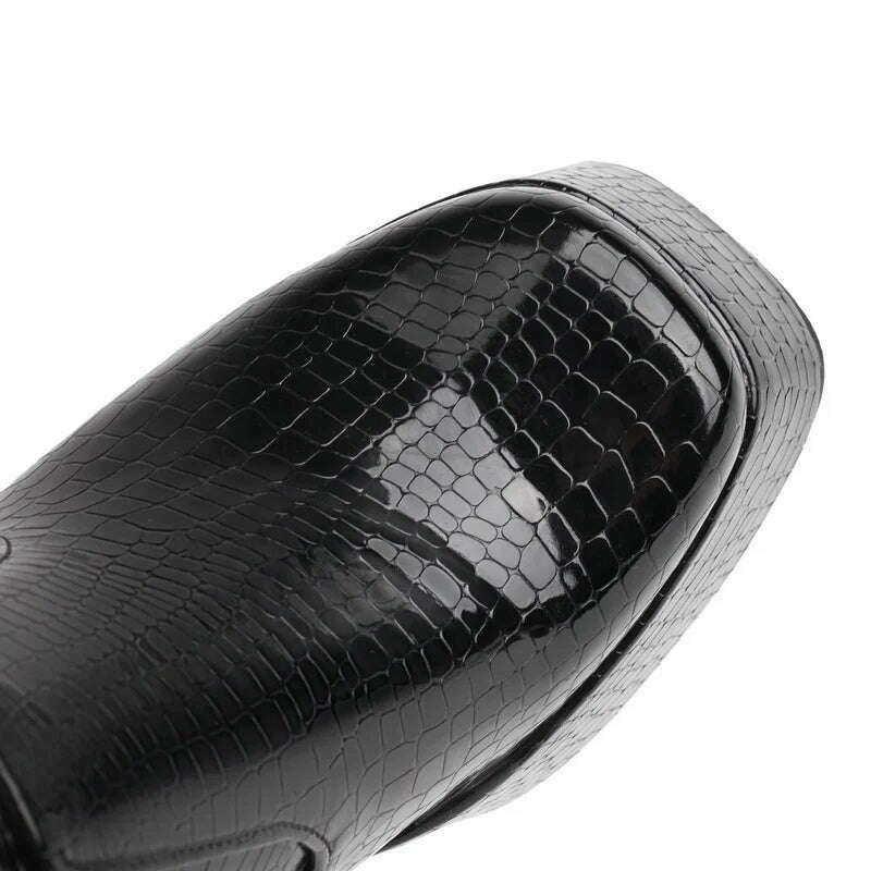 2024 Women Ankle Boots Platform Thick High Heel Ladies Short Boots PU Leather Square Toe Side Zipper Dress Women's Boots Big Siz - KIMLUD