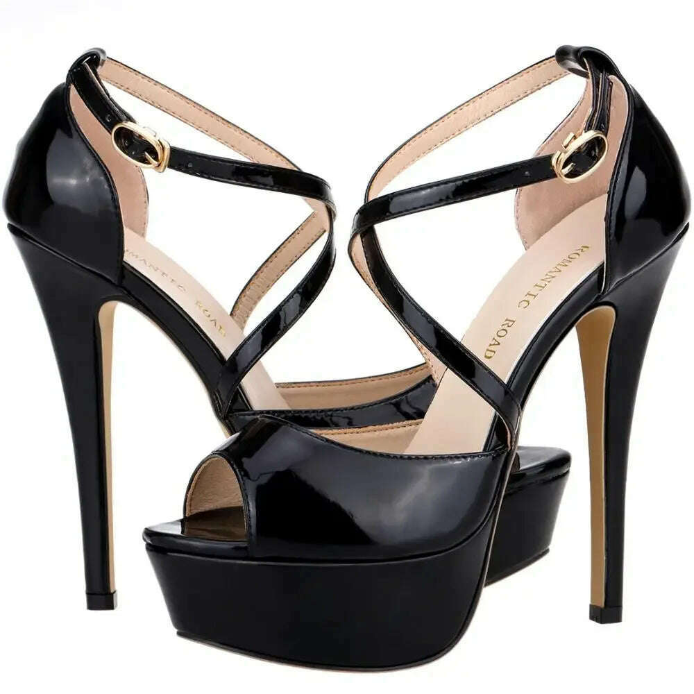 2024 Women Sandals 14CM Platform High Heels Sexy Ankle Strap Sandal Open Toe Stilettos Party Dress Wedding Shoes Plus Size 44 - KIMLUD