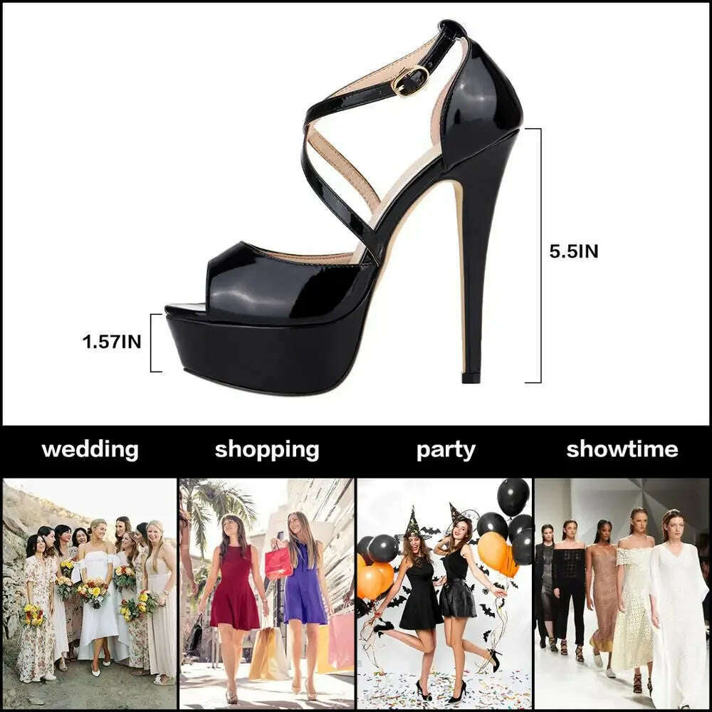2024 Women Sandals 14CM Platform High Heels Sexy Ankle Strap Sandal Open Toe Stilettos Party Dress Wedding Shoes Plus Size 44 - KIMLUD