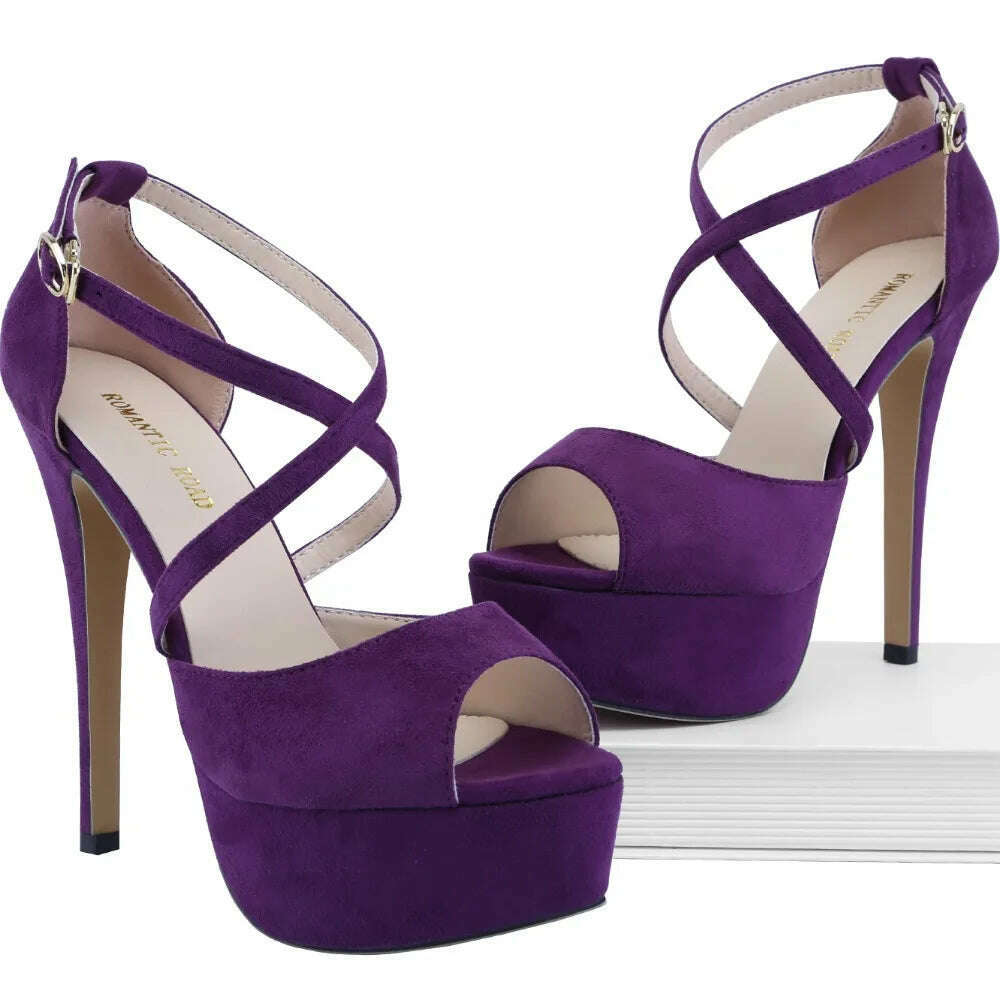 2024 Women Sandals 14CM Platform High Heels Sexy Ankle Strap Sandal Open Toe Stilettos Party Dress Wedding Shoes Plus Size 44 - KIMLUD