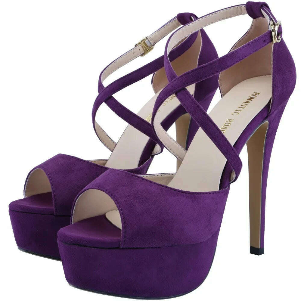 2024 Women Sandals 14CM Platform High Heels Sexy Ankle Strap Sandal Open Toe Stilettos Party Dress Wedding Shoes Plus Size 44 - KIMLUD