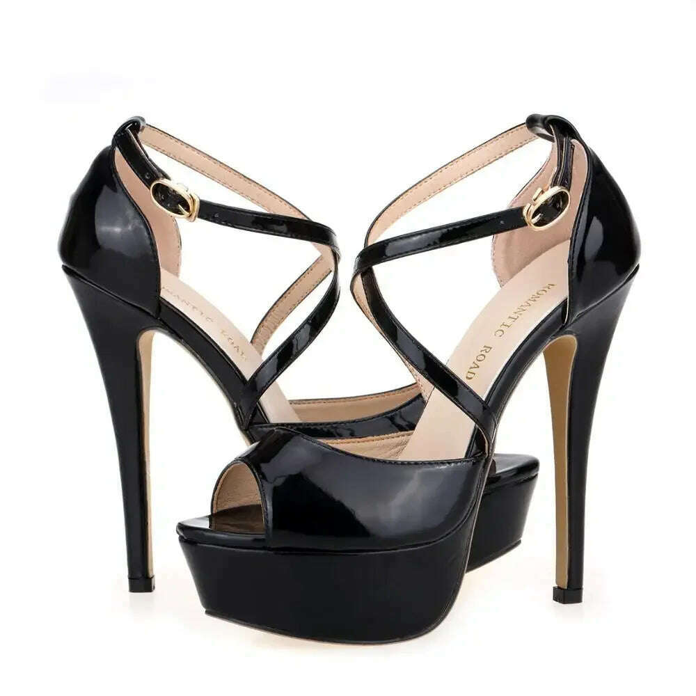 2024 Women Sandals 14CM Platform High Heels Sexy Ankle Strap Sandal Open Toe Stilettos Party Dress Wedding Shoes Plus Size 44 - KIMLUD