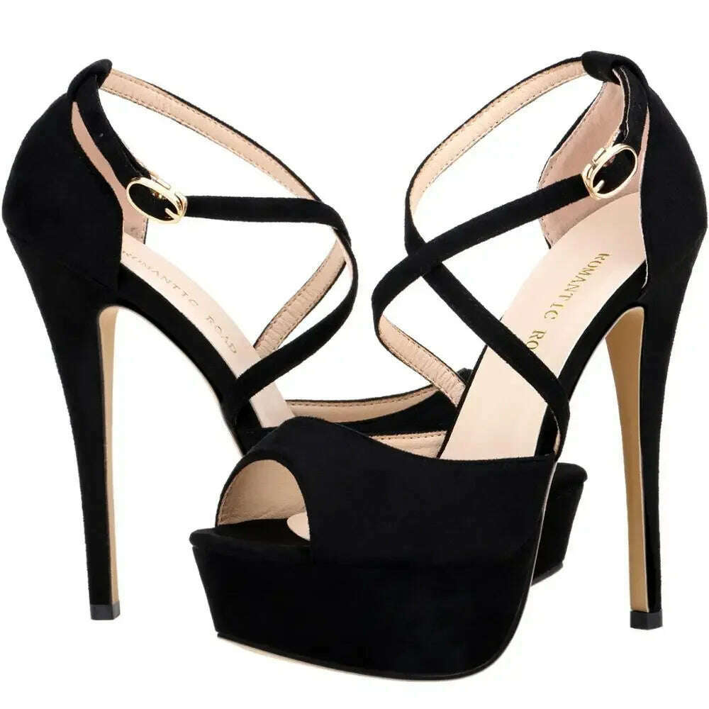 2024 Women Sandals 14CM Platform High Heels Sexy Ankle Strap Sandal Open Toe Stilettos Party Dress Wedding Shoes Plus Size 44 - KIMLUD