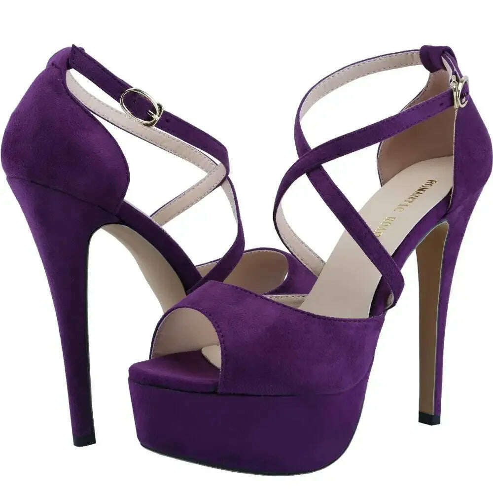 2024 Women Sandals 14CM Platform High Heels Sexy Ankle Strap Sandal Open Toe Stilettos Party Dress Wedding Shoes Plus Size 44 - KIMLUD