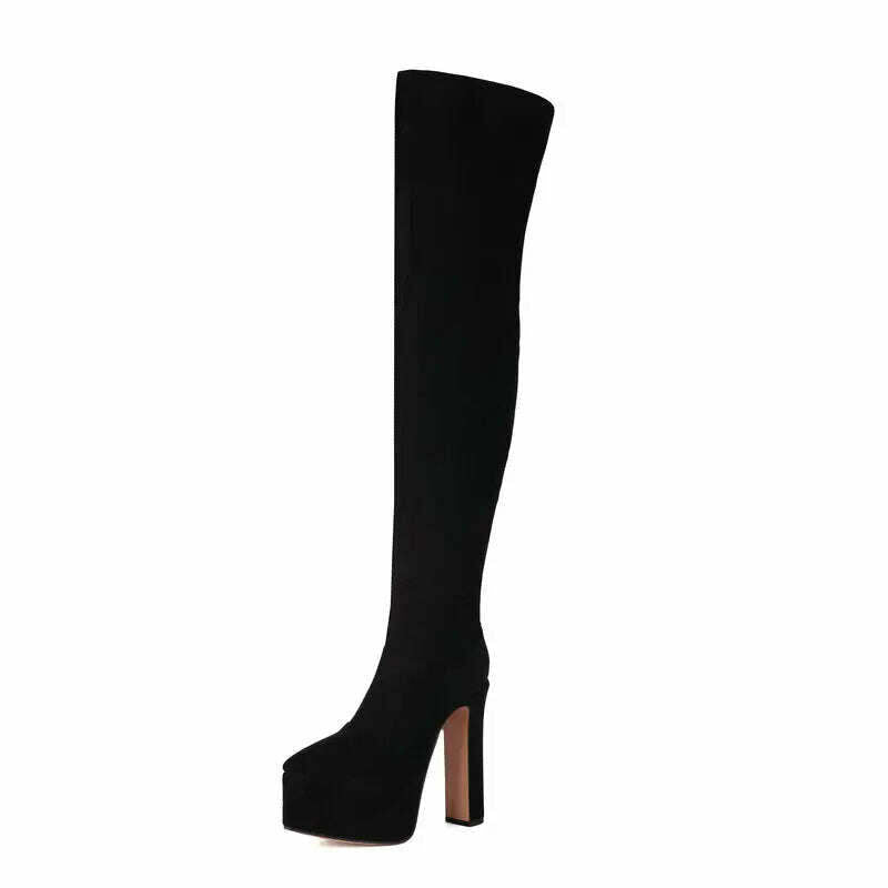 KIMLUD, 2024 Women Sexy Over the Knee Boots Platform Square High Heel Ladies Thigh Boots PU Leather High Qualify Nightclub Women Boots, KIMLUD Womens Clothes
