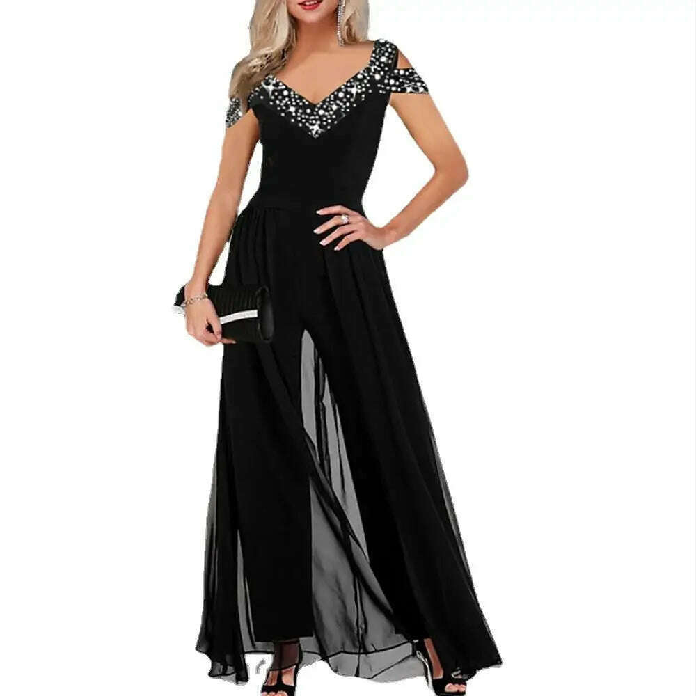 2024 Women's Elegant Sleeveless Jumpsuit Spring Summer V-neck Casual Patchwork Rompers Office Lady Jumpsuits Playsuit Outfits - KIMLUD