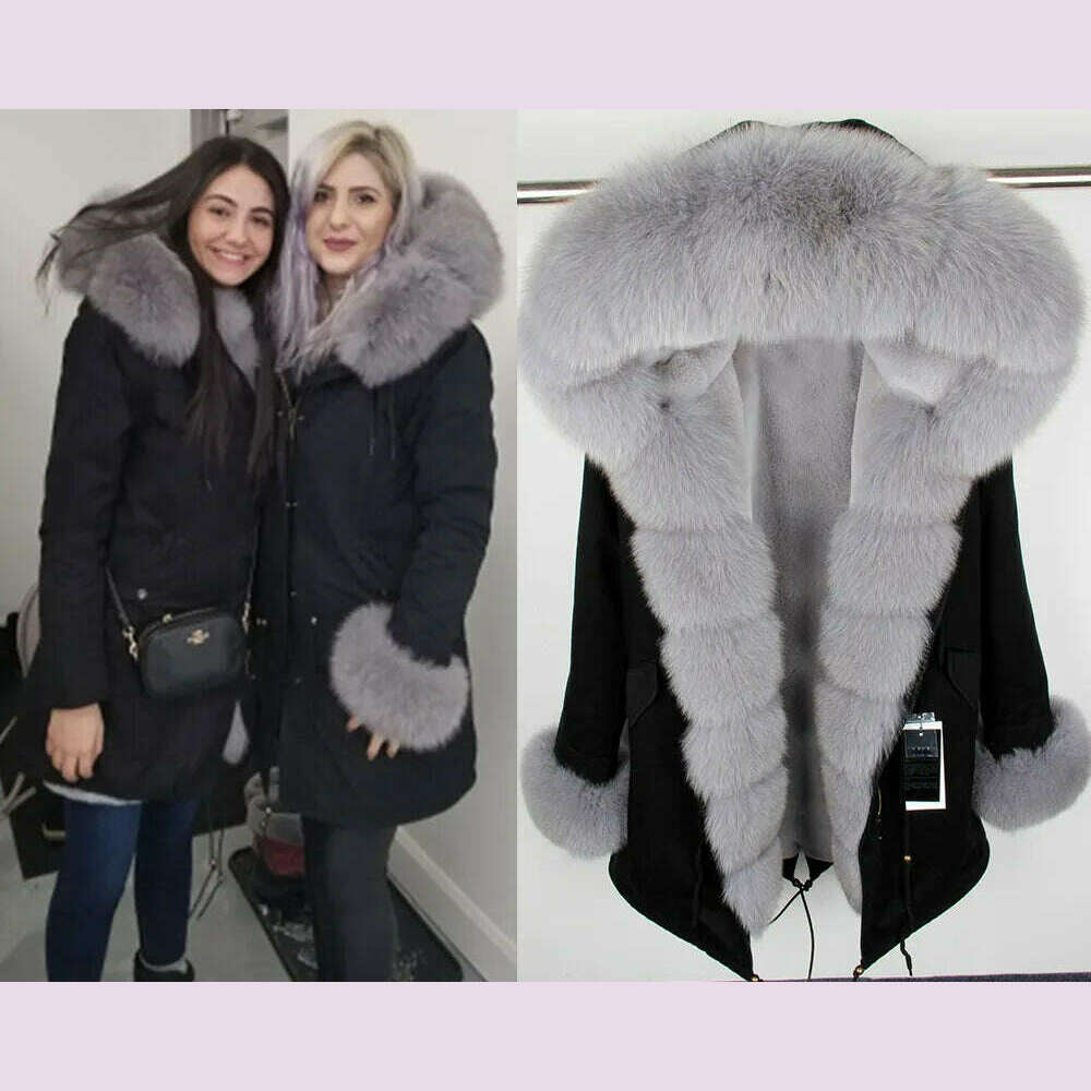 2024 Women's jacket Natural Real Fox fur Jacket Hooded black Woman parkas Winter warm Coat Parkas - KIMLUD