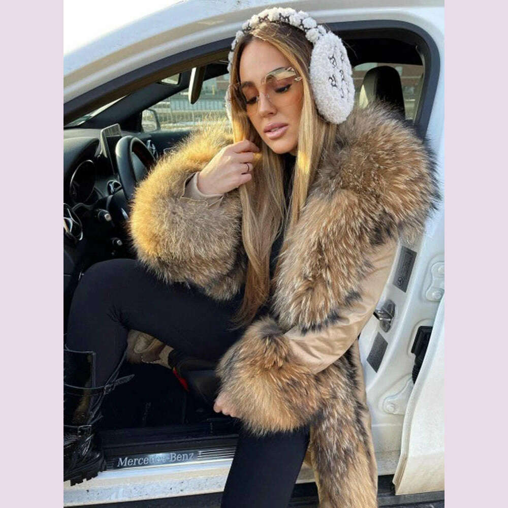 2024 Women's jacket Natural Real Fox fur Jacket Hooded black Woman parkas Winter warm Coat Parkas - KIMLUD
