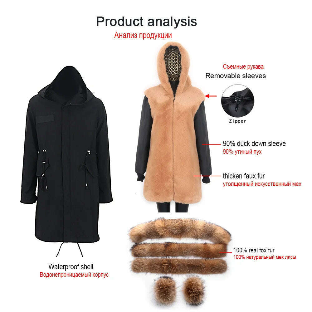2024 Women's jacket Natural Real Fox fur Jacket Hooded black Woman parkas Winter warm Coat Parkas - KIMLUD