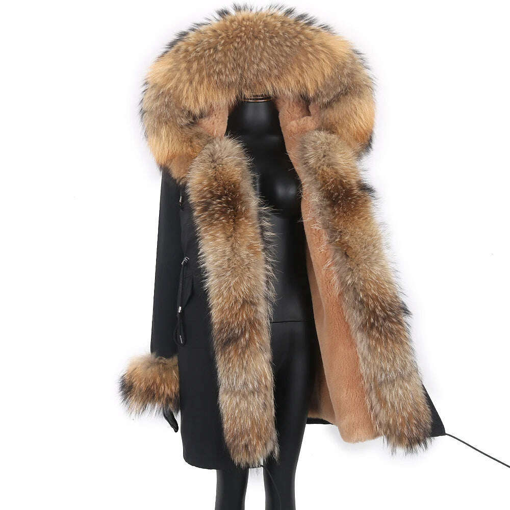 2024 Women's jacket Natural Real Fox fur Jacket Hooded black Woman parkas Winter warm Coat Parkas - KIMLUD