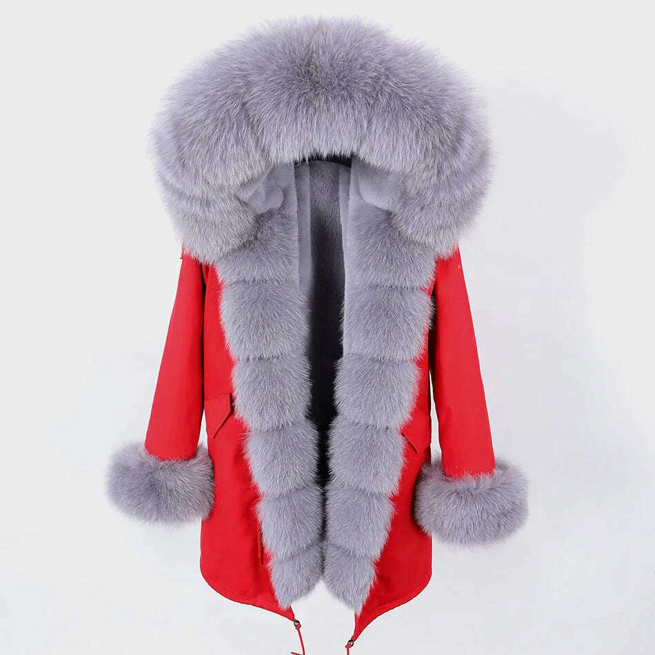 2024 Women's jacket Natural Real Fox fur Jacket Hooded black Woman parkas Winter warm Coat Parkas - KIMLUD