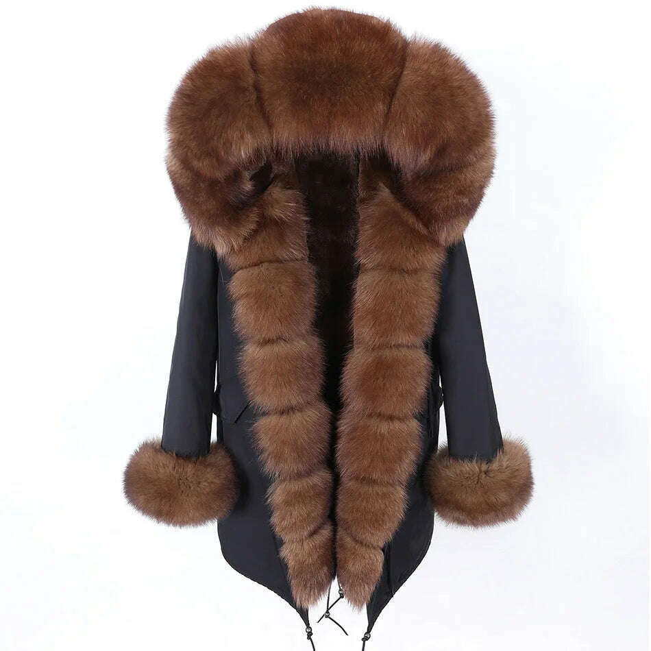 2024 Women's jacket Natural Real Fox fur Jacket Hooded black Woman parkas Winter warm Coat Parkas - KIMLUD