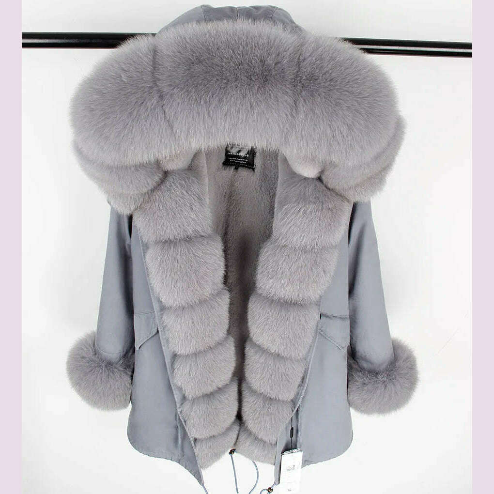 2024 Women's jacket Natural Real Fox fur Jacket Hooded black Woman parkas Winter warm Coat Parkas - KIMLUD