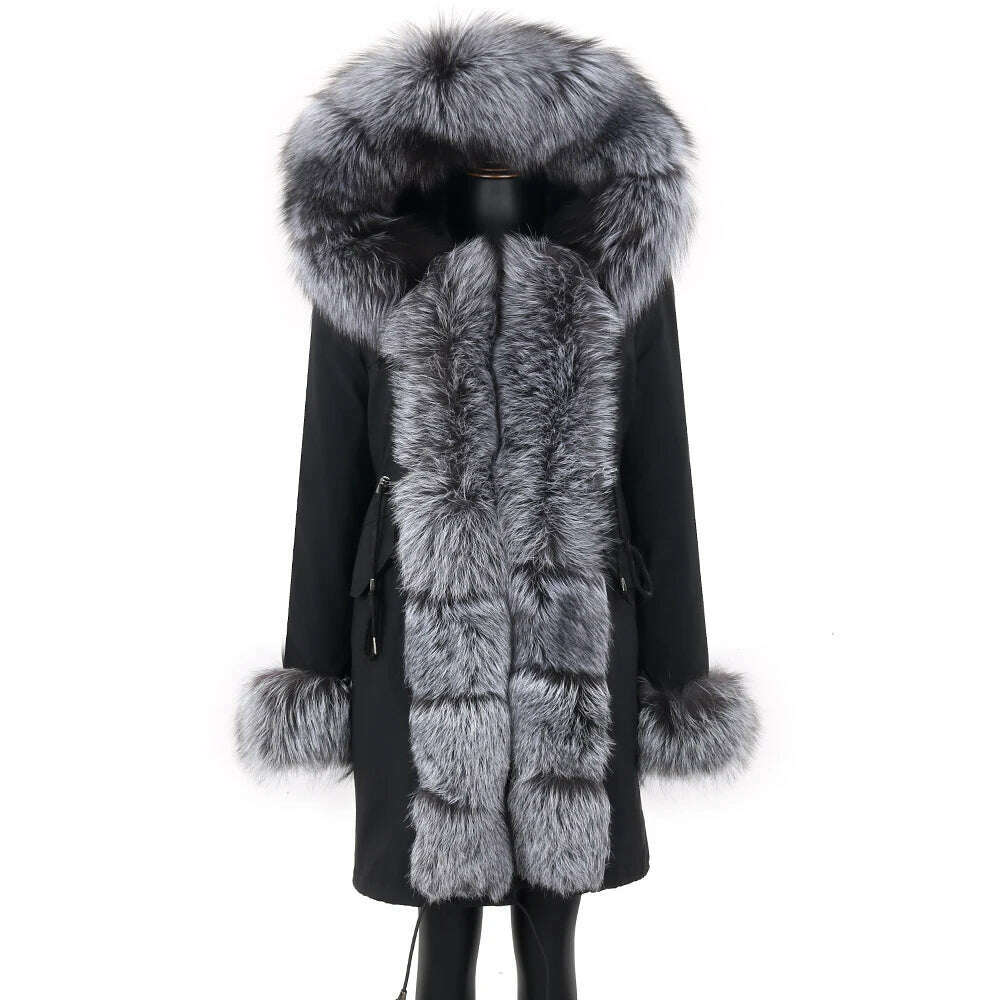 2024 Women's jacket Natural Real Fox fur Jacket Hooded black Woman parkas Winter warm Coat Parkas - KIMLUD