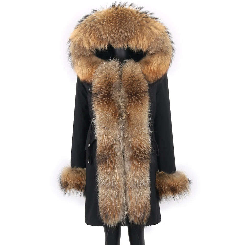 2024 Women's jacket Natural Real Fox fur Jacket Hooded black Woman parkas Winter warm Coat Parkas - KIMLUD
