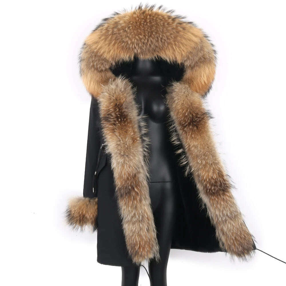 2024 Women's jacket Natural Real Fox fur Jacket Hooded black Woman parkas Winter warm Coat Parkas - KIMLUD