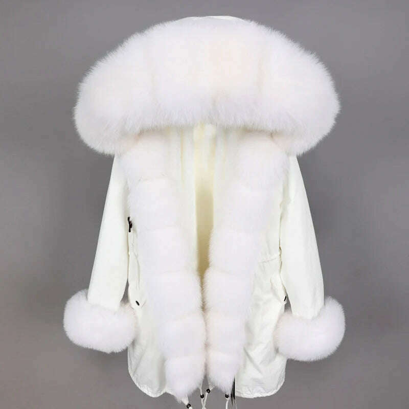 2024 Women's jacket Natural Real Fox fur Jacket Hooded black Woman parkas Winter warm Coat Parkas - KIMLUD