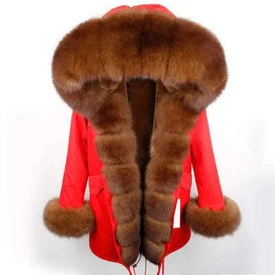 2024 Women's jacket Natural Real Fox fur Jacket Hooded black Woman parkas Winter warm Coat Parkas - KIMLUD