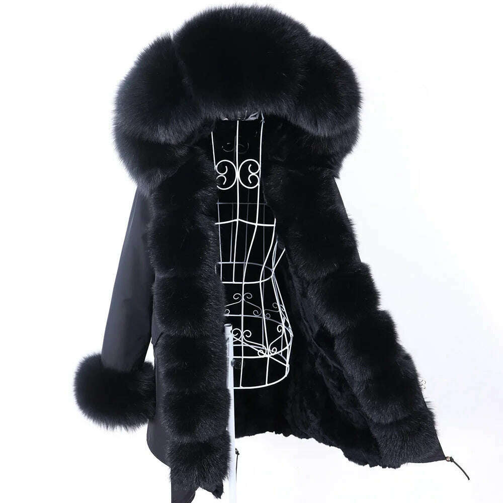 2024 Women's jacket Natural Real Fox fur Jacket Hooded black Woman parkas Winter warm Coat Parkas - KIMLUD