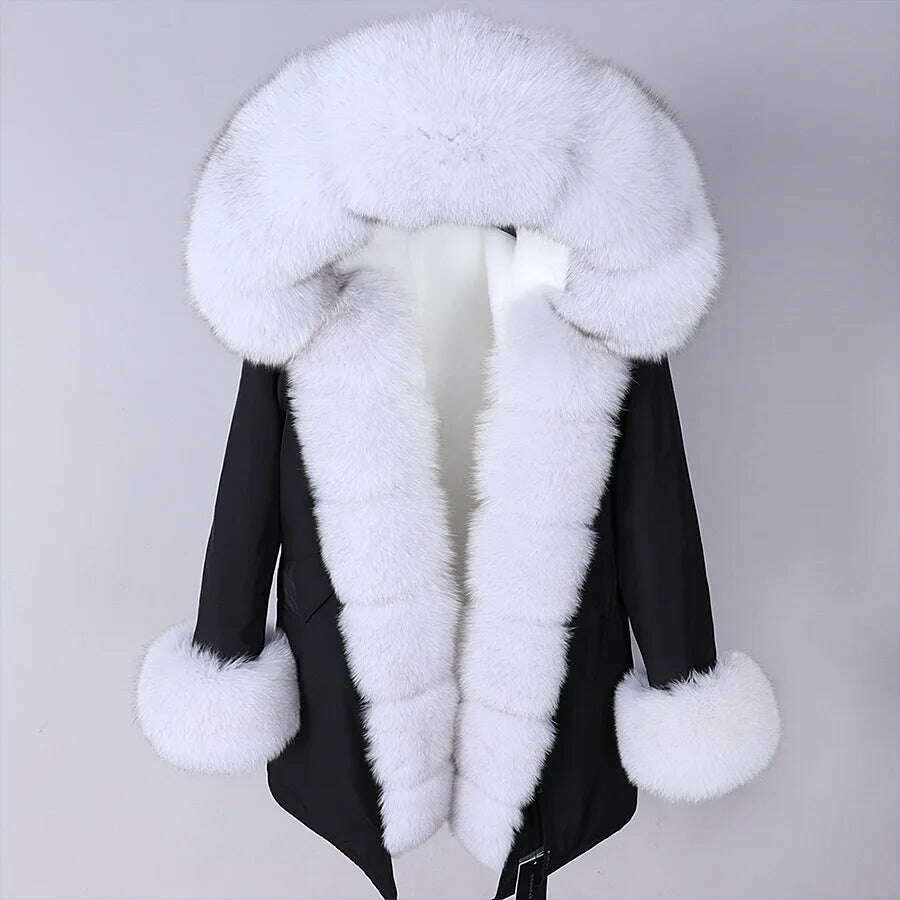 2024 Women's jacket Natural Real Fox fur Jacket Hooded black Woman parkas Winter warm Coat Parkas - KIMLUD