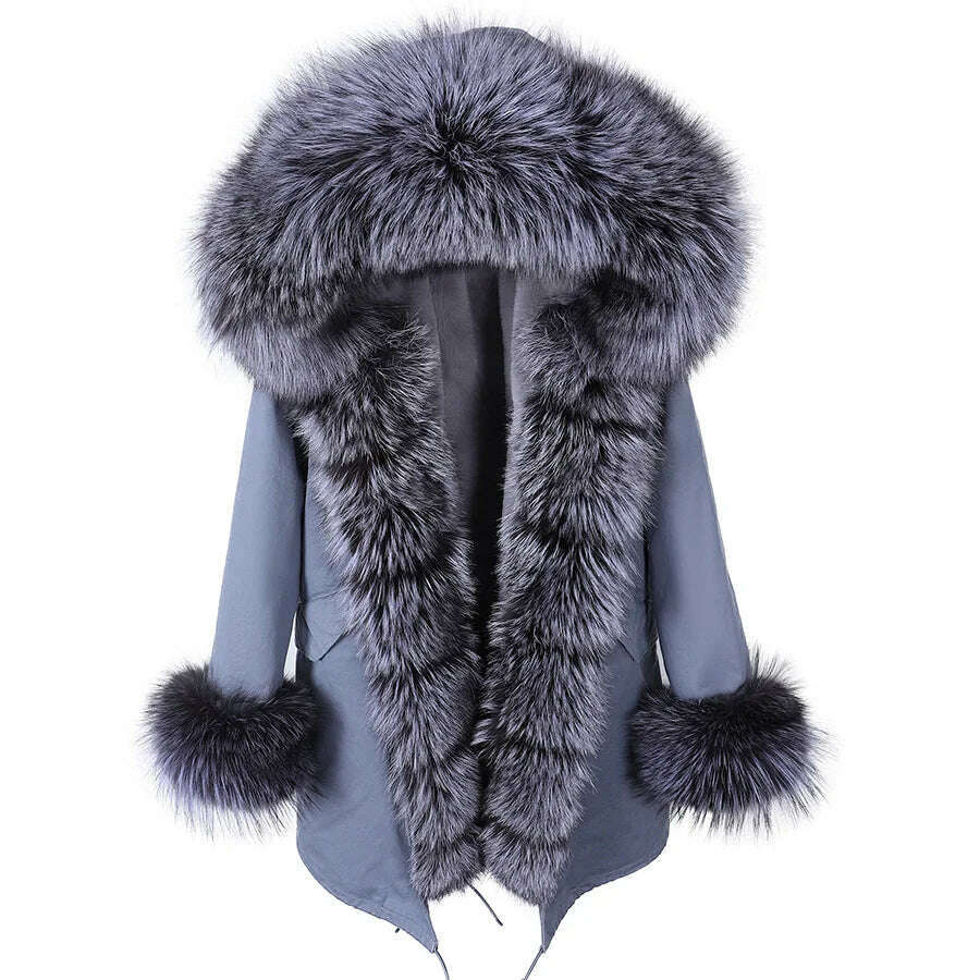 2024 Women's jacket Natural Real Fox fur Jacket Hooded black Woman parkas Winter warm Coat Parkas - KIMLUD