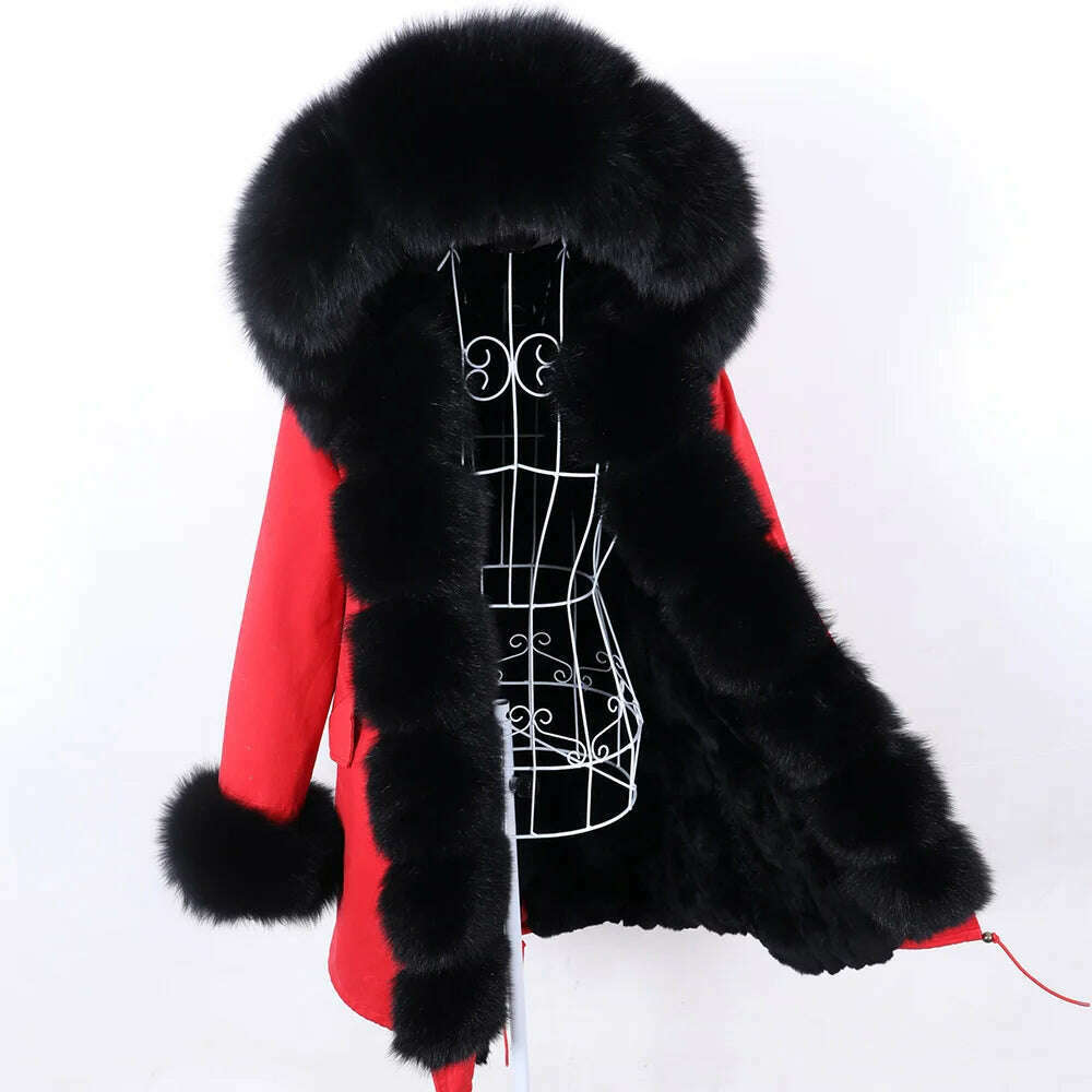2024 Women's jacket Natural Real Fox fur Jacket Hooded black Woman parkas Winter warm Coat Parkas - KIMLUD