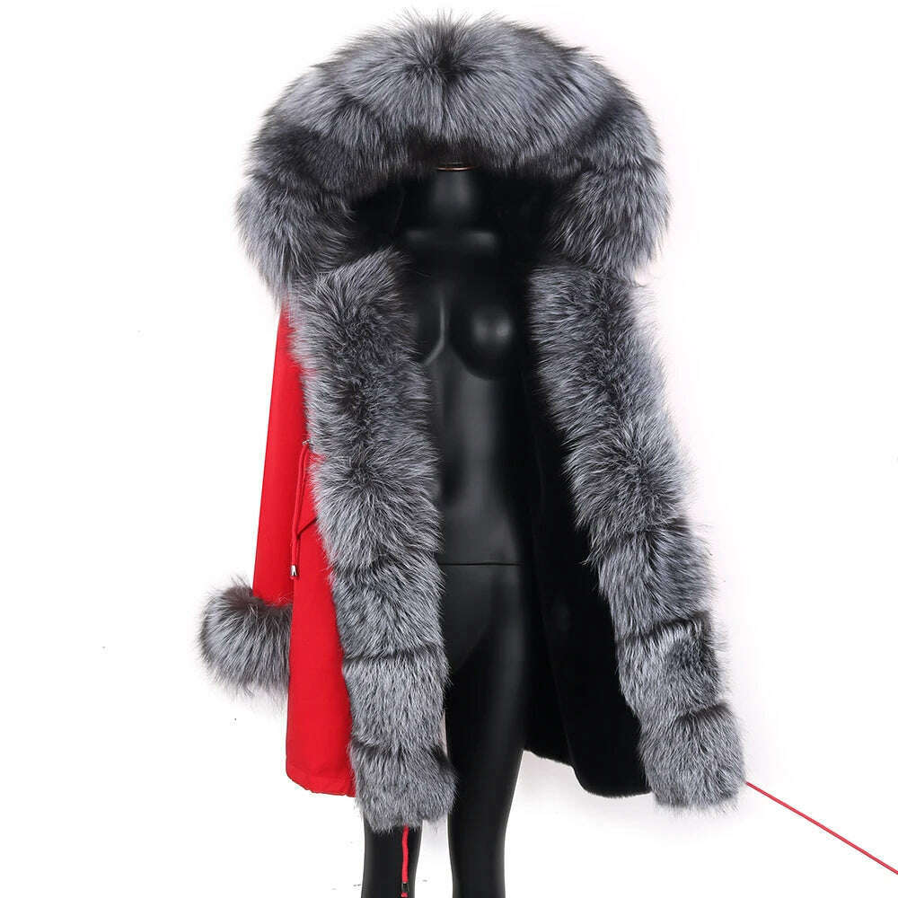 2024 Women's jacket Natural Real Fox fur Jacket Hooded black Woman parkas Winter warm Coat Parkas - KIMLUD