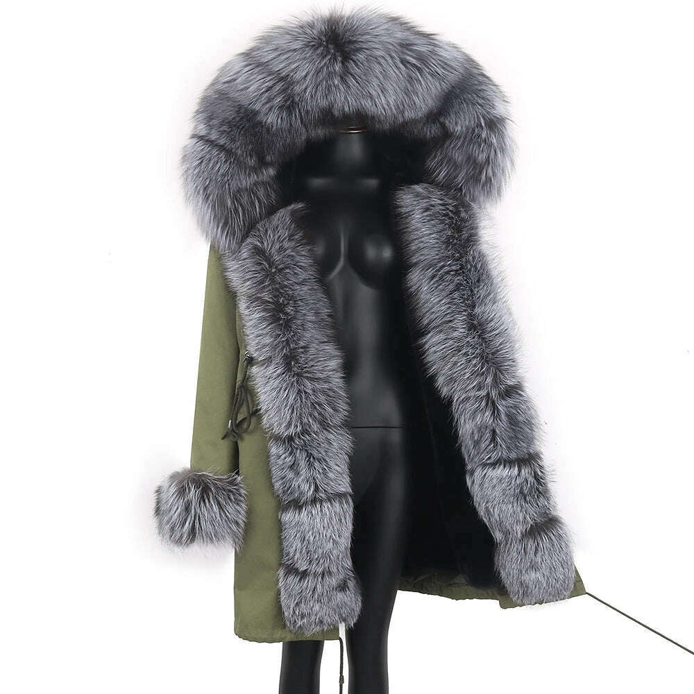 2024 Women's jacket Natural Real Fox fur Jacket Hooded black Woman parkas Winter warm Coat Parkas - KIMLUD