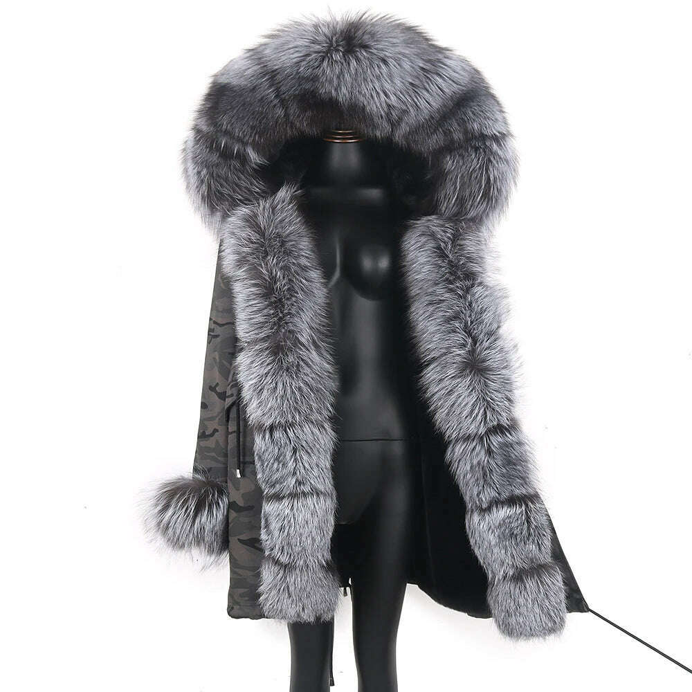 2024 Women's jacket Natural Real Fox fur Jacket Hooded black Woman parkas Winter warm Coat Parkas - KIMLUD