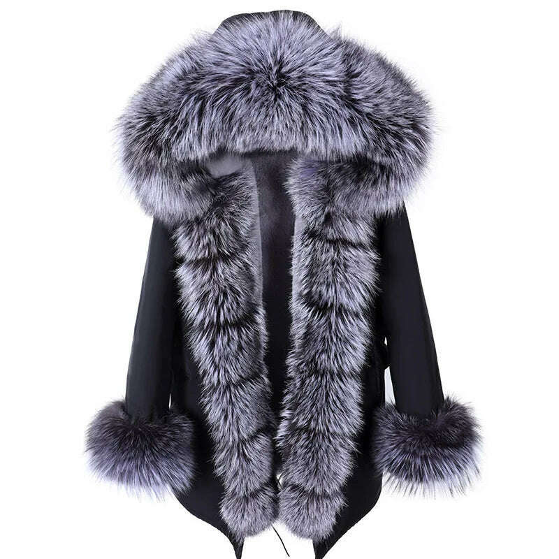 2024 Women's jacket Natural Real Fox fur Jacket Hooded black Woman parkas Winter warm Coat Parkas - KIMLUD