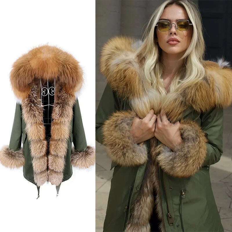 2024 Women's jacket Natural Real Fox fur Jacket Hooded black Woman parkas Winter warm Coat Parkas - KIMLUD