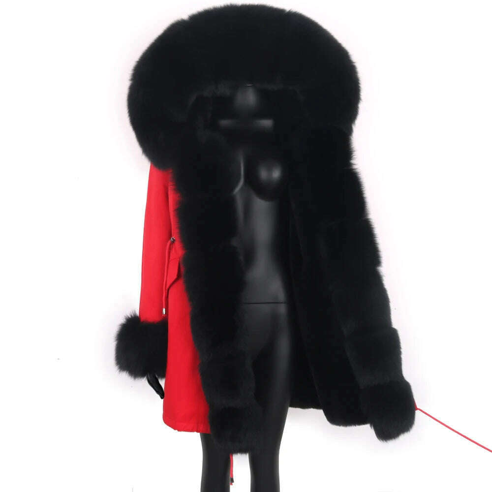 2024 Women's jacket Natural Real Fox fur Jacket Hooded black Woman parkas Winter warm Coat Parkas - KIMLUD