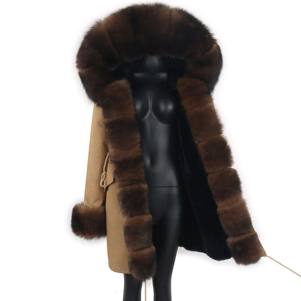 2024 Women's jacket Natural Real Fox fur Jacket Hooded black Woman parkas Winter warm Coat Parkas - KIMLUD